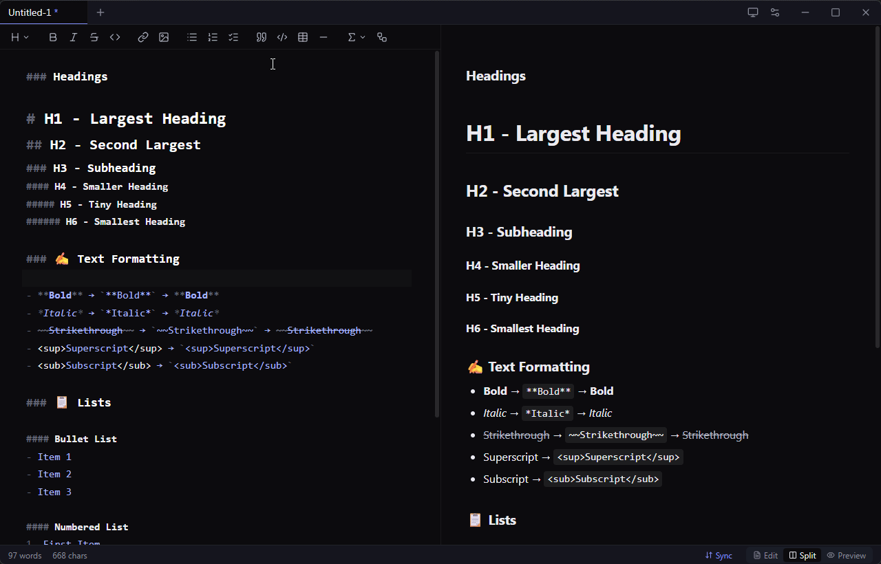 Formatting toolbar in action